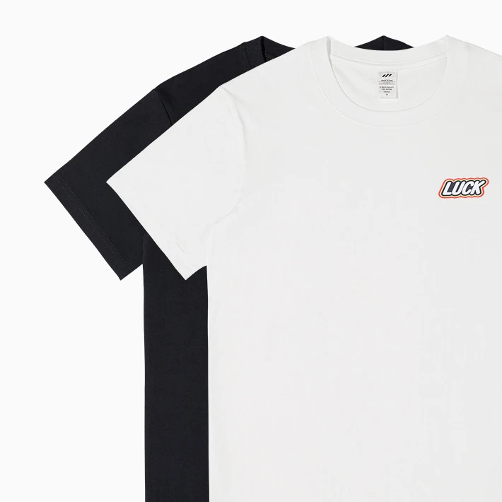 纯棉幸运字母luck印花短袖T恤男夏季230g重磅休闲圆领百搭上衣白t