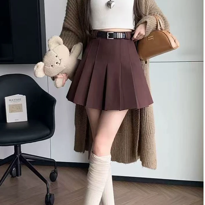 【无腰带】百褶半身裙女春季新款防走光高腰显瘦a字半身裙#8916