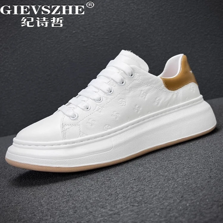 纪诗哲男鞋厚底潮流印花小白鞋百搭时尚运动鞋子男款舒适休闲板鞋