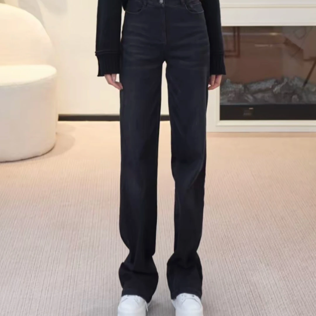 哥弟秋冬显瘦时尚百搭休闲高腰直筒磨毛牛仔裤加绒牛仔裤1100270