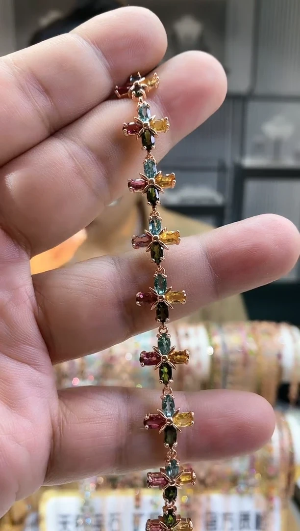 银S925镶嵌手链碧玺354354354345354