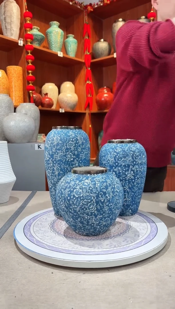 【闪购商品】瓶陶瓷花瓶 无花 芙蓉青花三件套