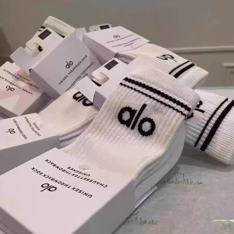 alo yoga瑜伽袜中筒网眼纯棉女袜长筒袜吸湿排汗男四季健身休闲袜