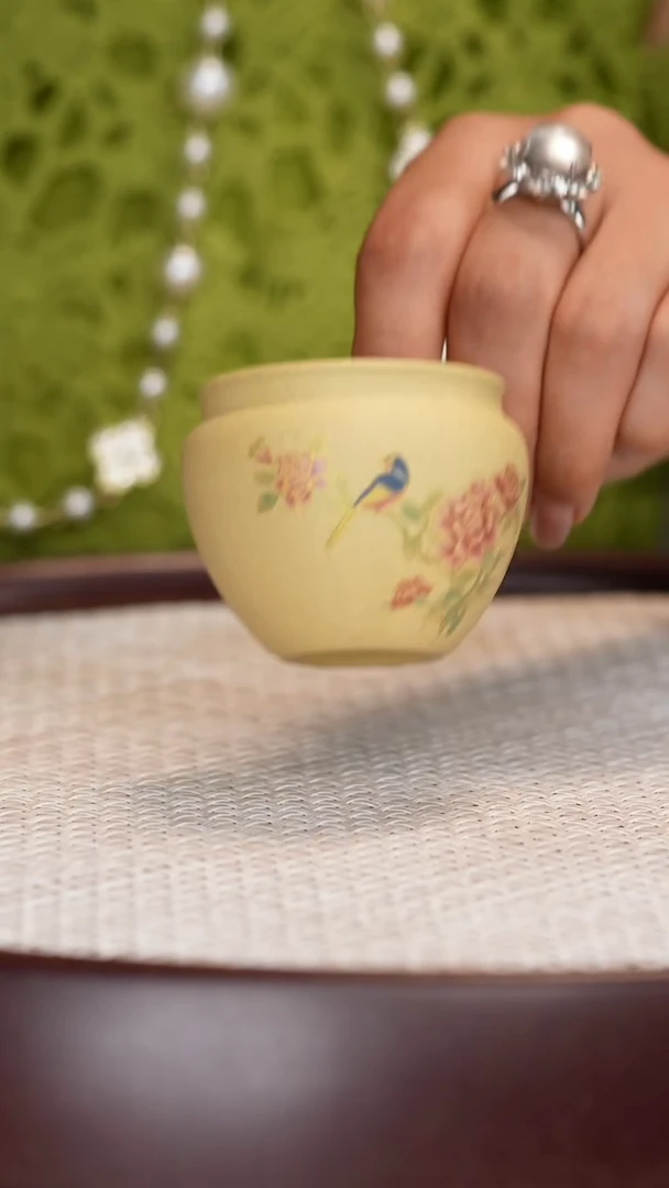 紫砂茶杯花鸟缸杯