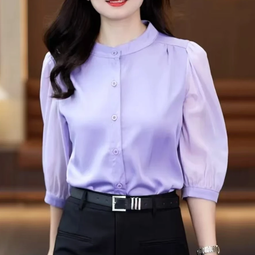 2025夏季衬衫女时尚流行新款宽松显瘦减龄衬衣冰凉丝气质上衣Q