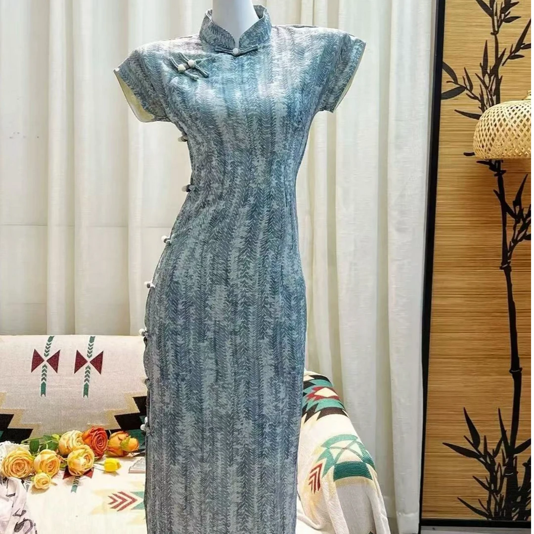 JLM简古法一片式年轻款气质全开襟旗袍夏季短袖遮肉连衣裙