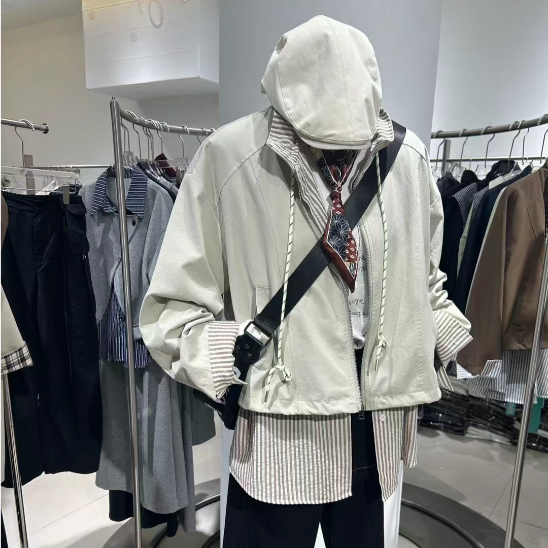 假两件潮流外套宽松型口袋长袖常规拼接薄款皮衣春季上衣秋季百搭