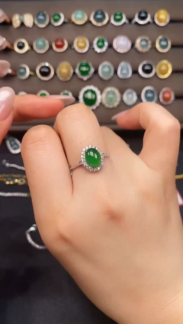 银S925镶嵌戒指翡翠786374