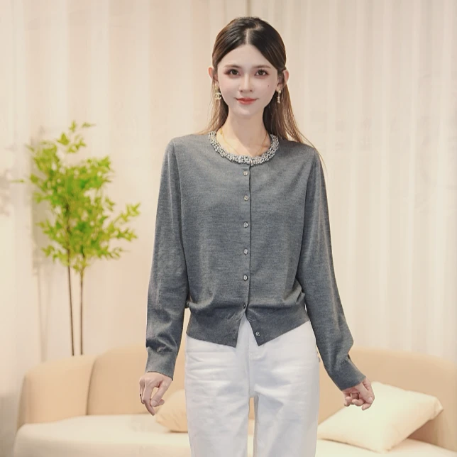 【品牌正品】100%绵羊毛轻奢针织衫毛衣女装25年春新款百搭显瘦7012