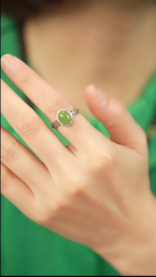 银S925镀金镶嵌戒指和田玉-55