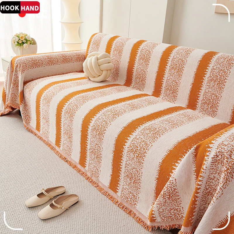 简约条纹沙发垫高级感一片式沙发盖布沙发巾四季通用防猫抓沙发套