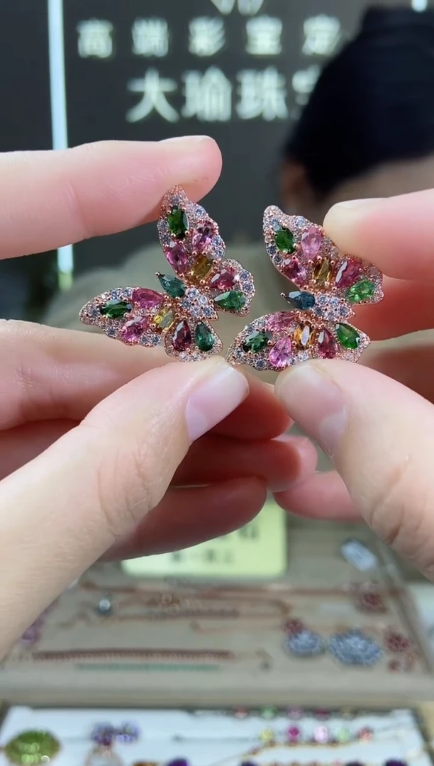 【闪购商品】碧玺耳饰银S925镶嵌耳饰