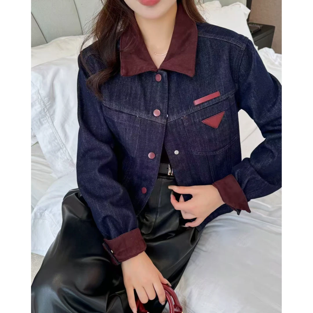 无印心匠A897 翻领女短外套女式拼色牛仔外套复古港风 K1683