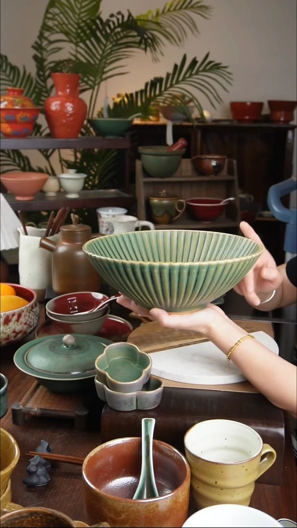 碗景德镇手工高温餐具菊花瓣大汤碗