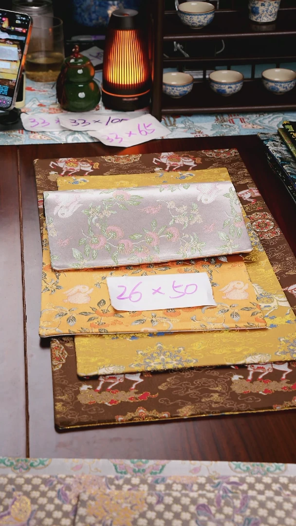 【柿柿如意黄粉双面】中国风干泡织锦茶席26*50