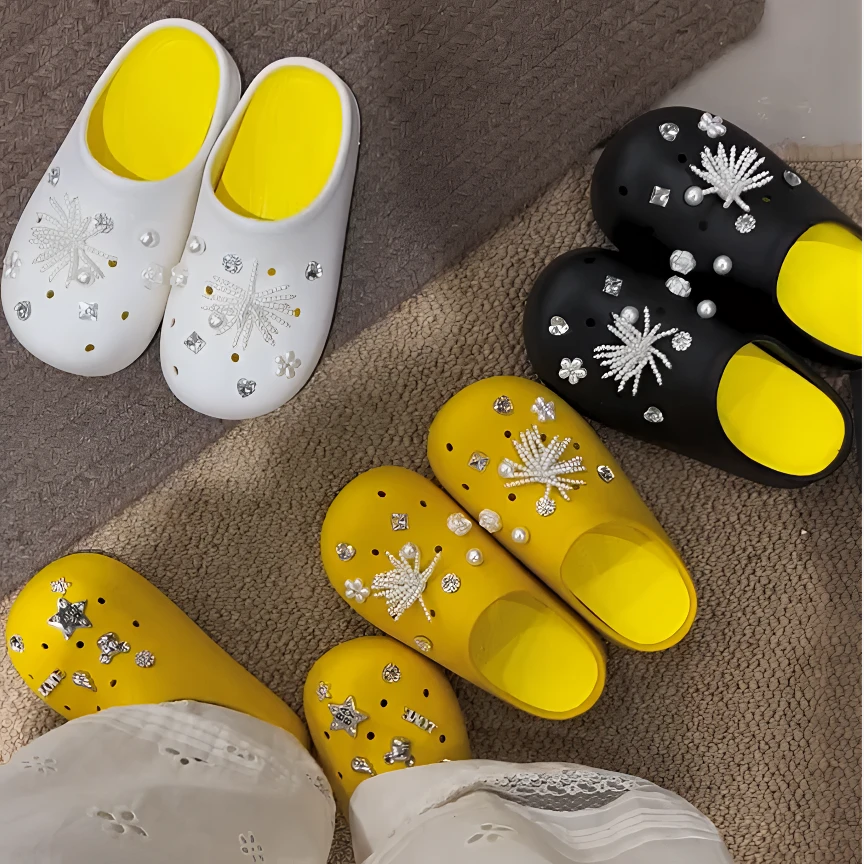 洞洞鞋半包头DIY配饰高级感百搭亮色夏季踩屎感防滑增高女外穿