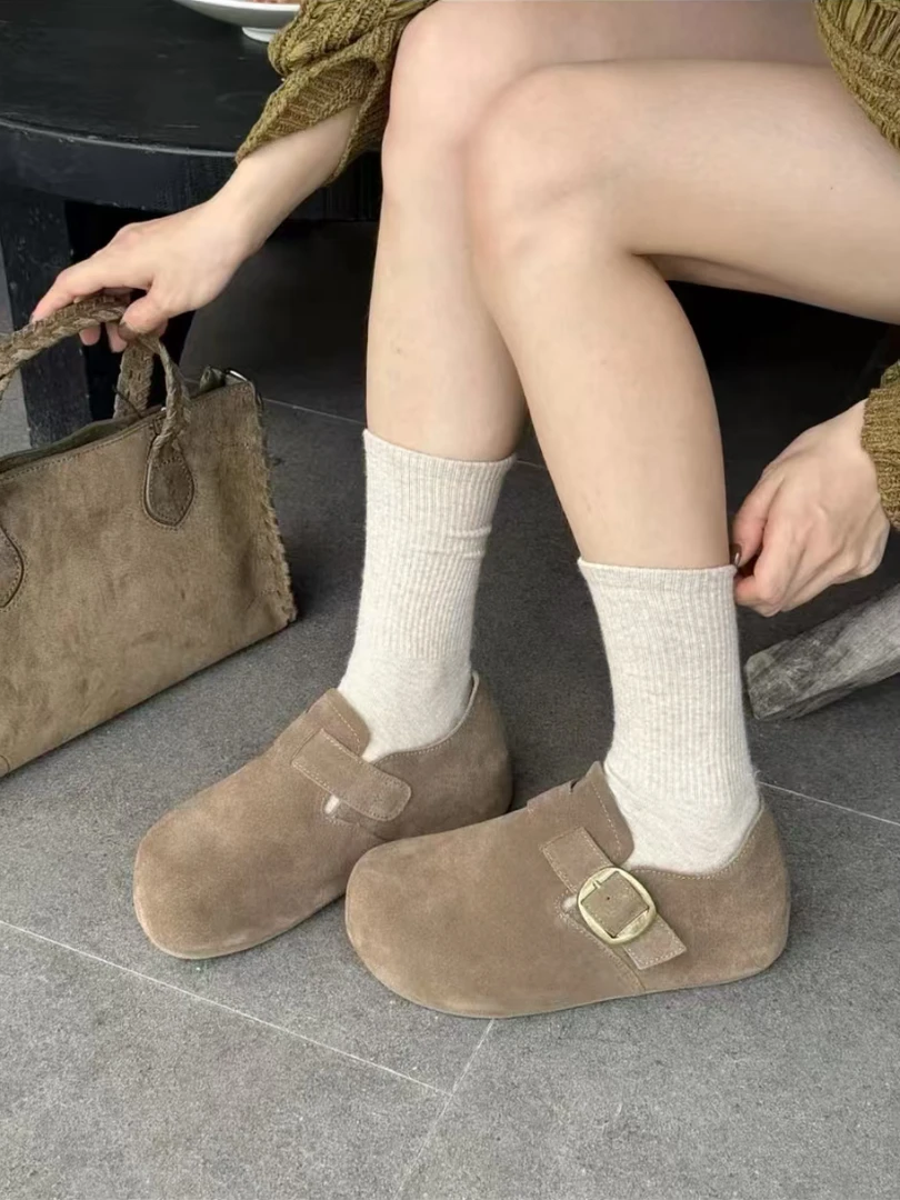 72-15「牛皮增高5公分」冬日真皮加绒百搭时尚休闲勃肯女鞋