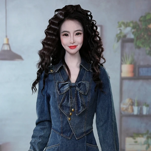 新款高端精致气质法式复古减龄百搭牛仔显瘦韩版连衣裙M-4XL