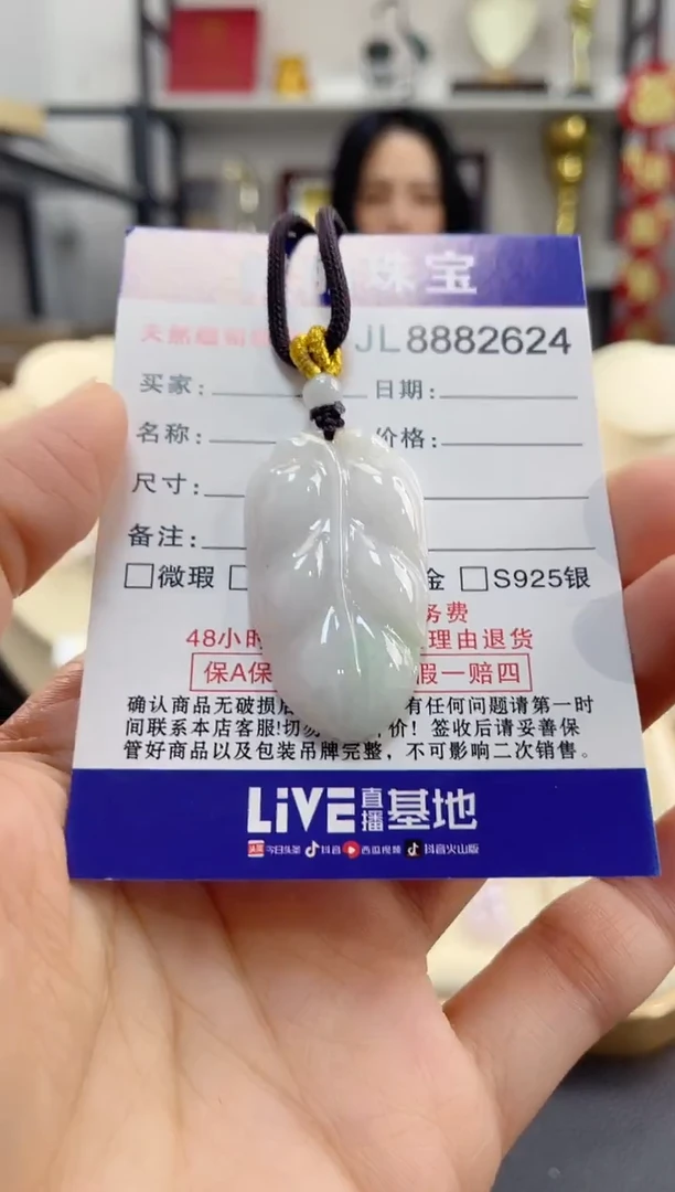 颈饰未镶嵌翡翠天然缅甸翡翠A货 金枝玉叶(一物一证)+银链