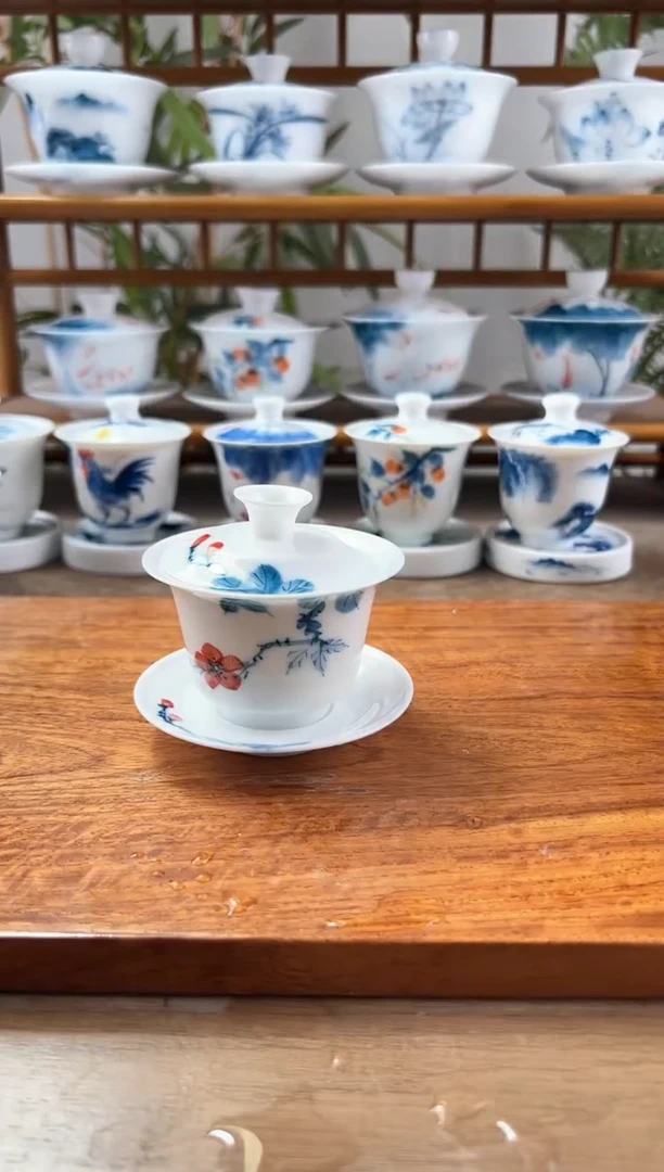 全品山茶花三才小马蹄盖碗