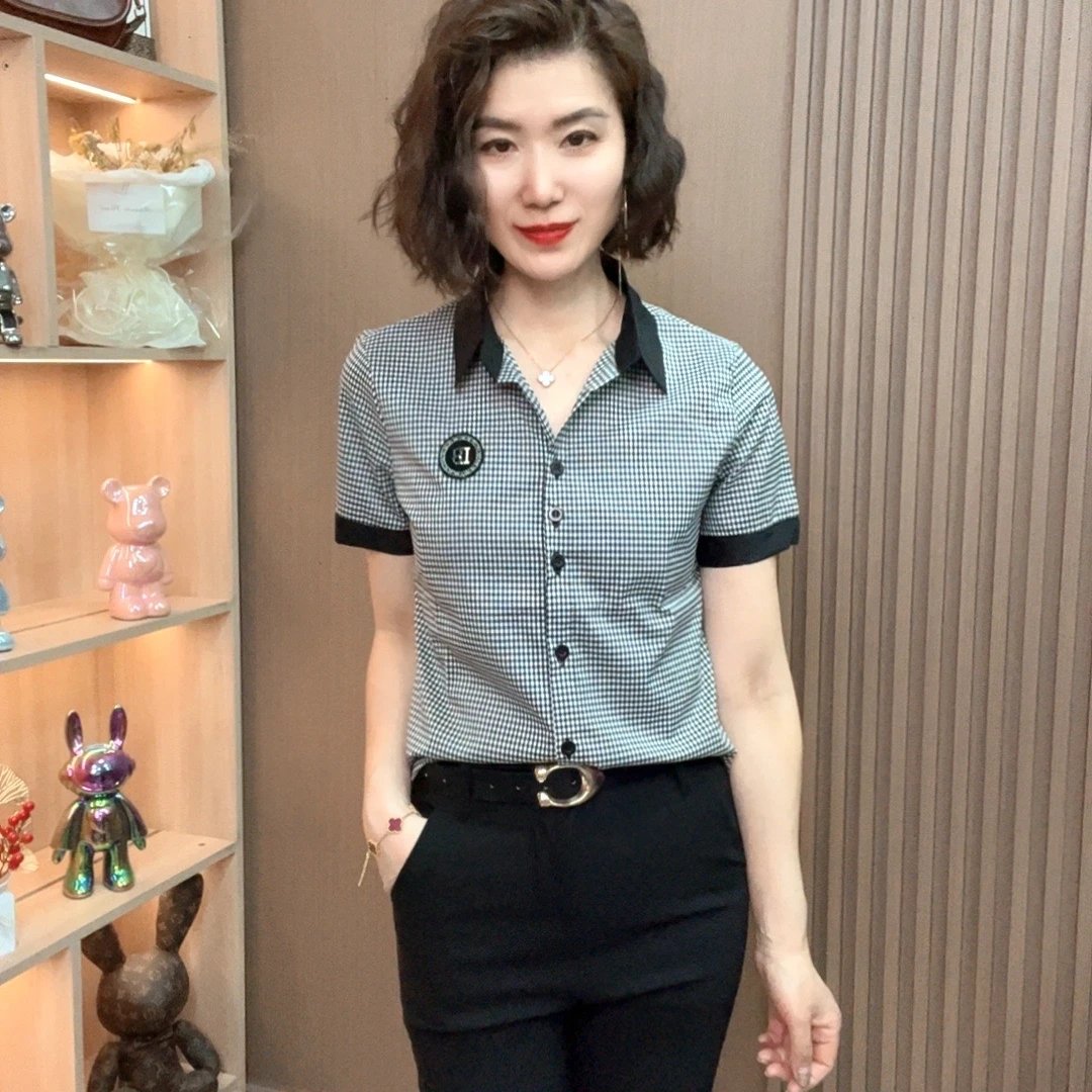 常规袖常规轻职风短袖翻领衬衫时尚显瘦百搭polo休闲韩版上衣