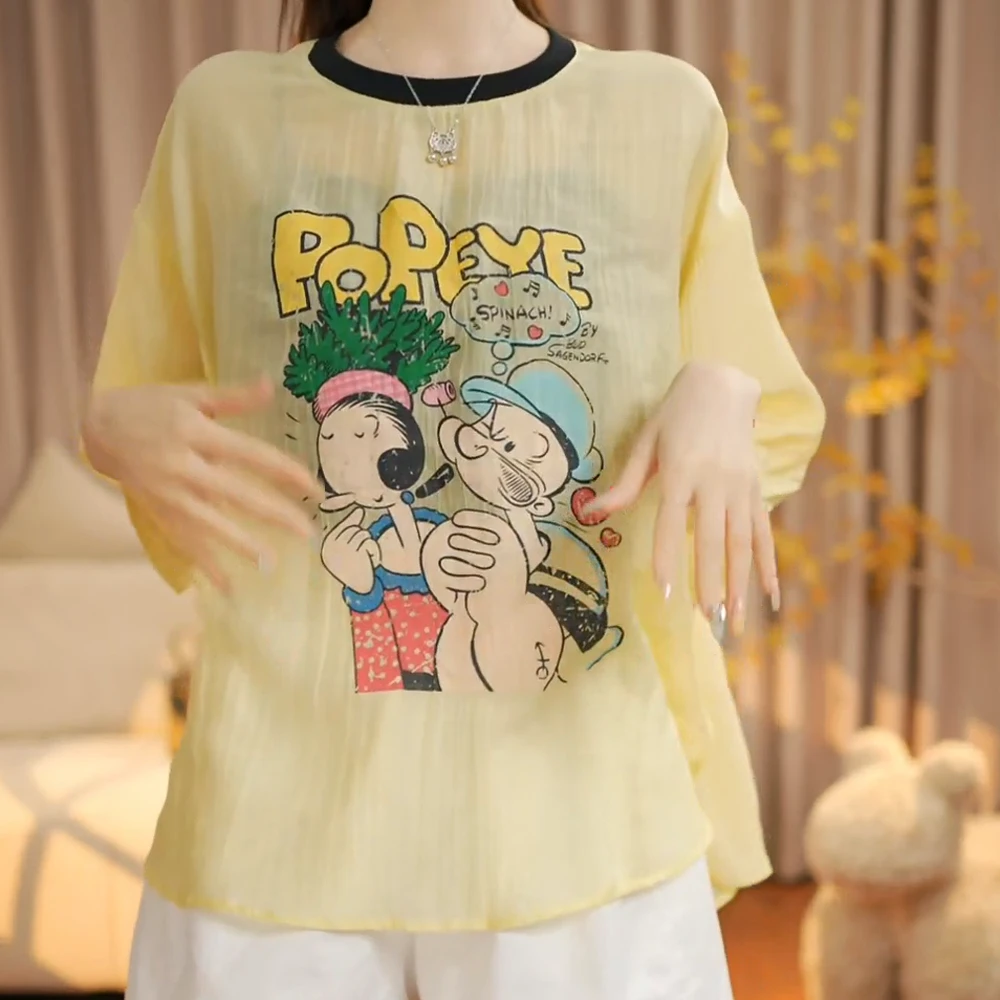 夏季卡通印花圆领短袖T恤气质减龄时尚百搭上衣C5261