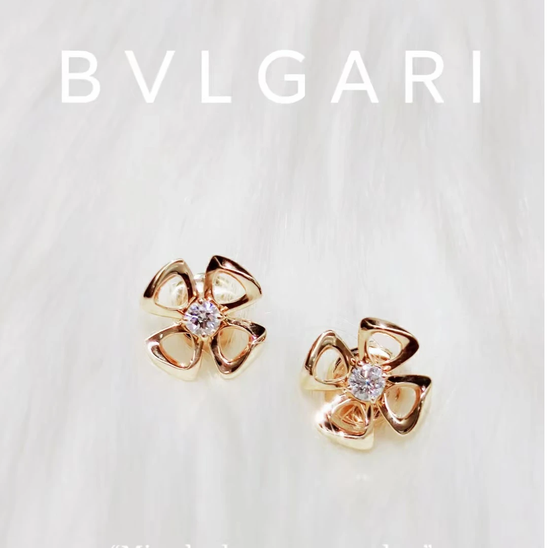99新 BVLGARI/宝格丽 小花柳 咏绽 花朵单钻耳环 18K玫瑰金