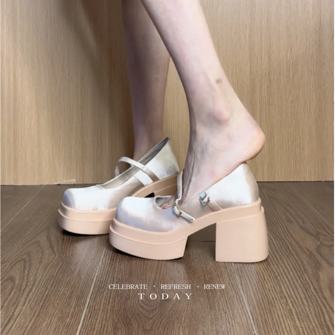 5134英伦风复古方头防水台9CM超高跟粗跟厚底单鞋女2025年新款