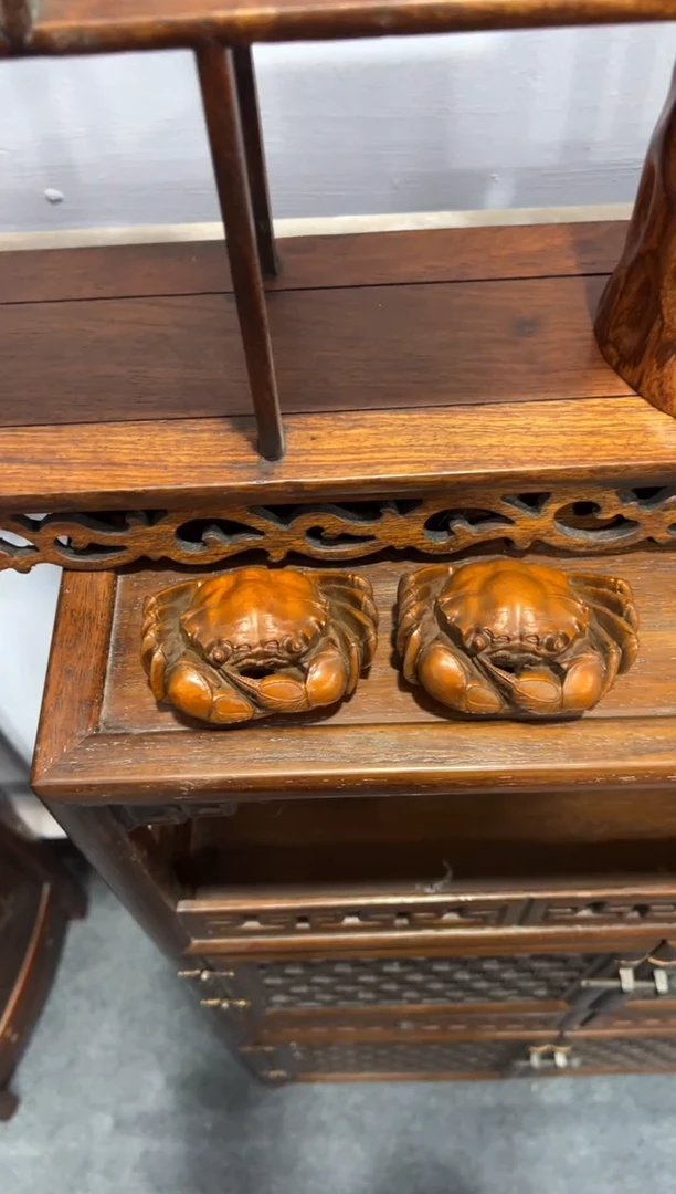 木木小叶黄杨螃蟹摆件一对