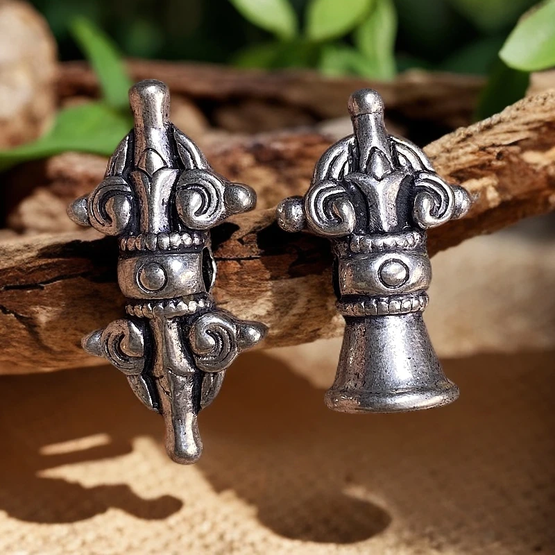 大号三七银藏元素文玩复古金刚铃杵背云星月菩提挂件配饰配件银饰