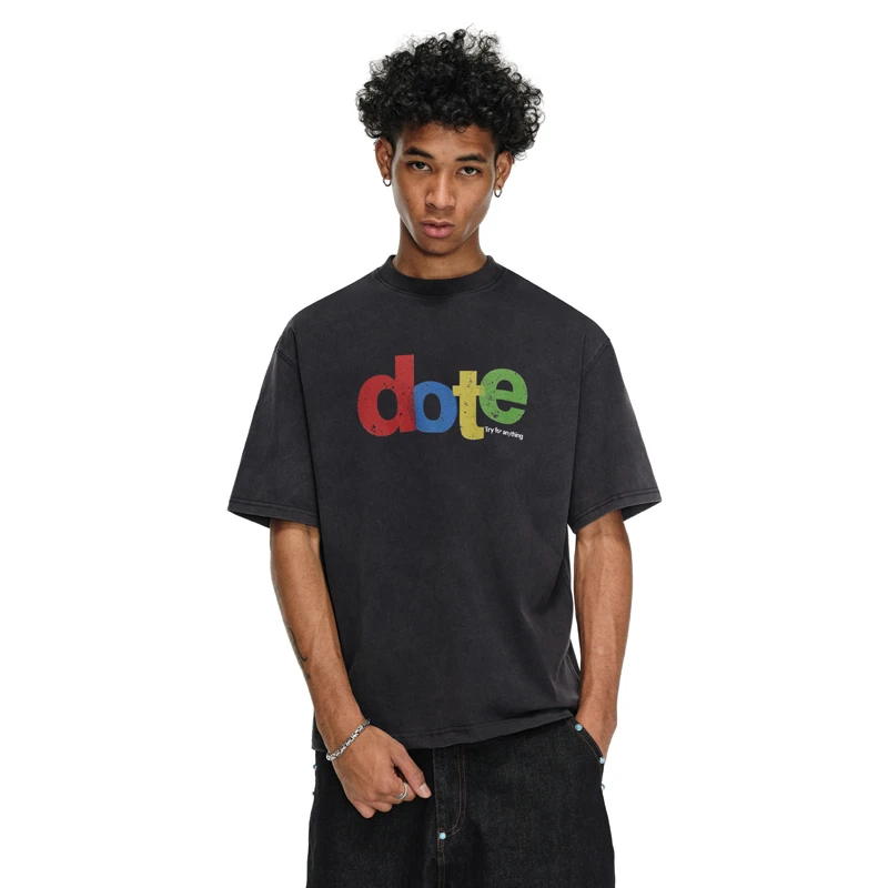ANTIDOTE炒色磨损dote字母印花短袖oversize重磅休闲复古T恤宽松