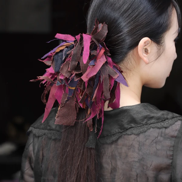 东黑三白乱红缚春绡 原创设计不规则香云纱弹力大肠发圈绳饰