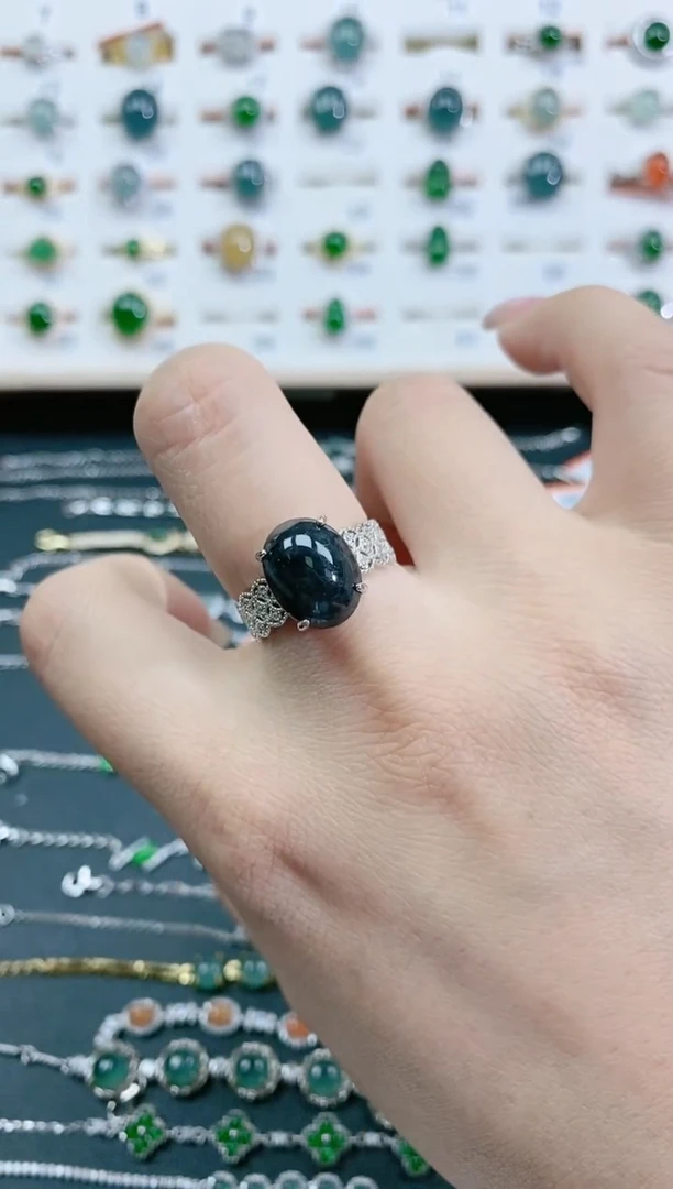 翡翠戒指银S925镶嵌天然翡翠