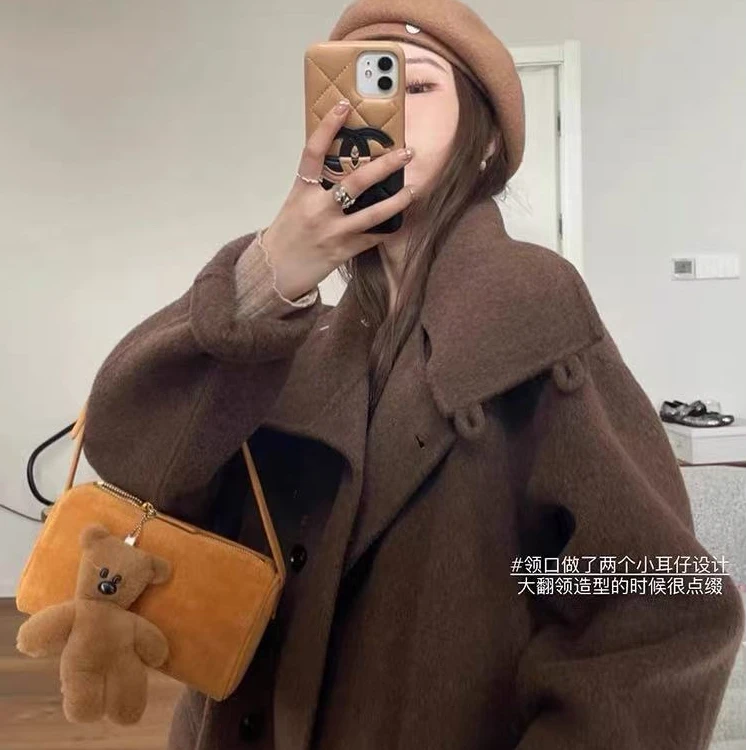 25年新款时尚翻领羊毛大衣秋冬中长款冬季
