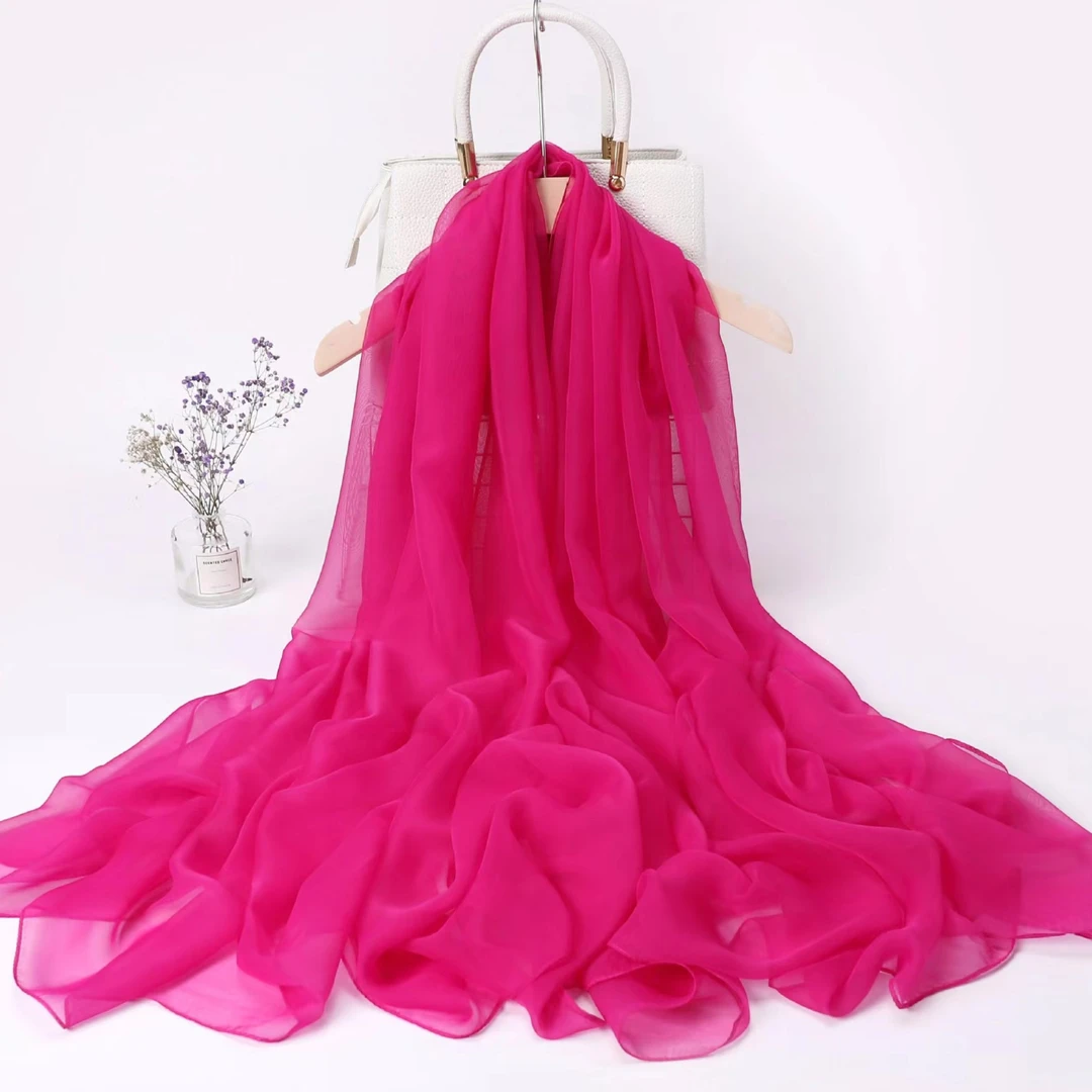 纯色玫粉色鳄鱼皱高端优雅围巾渐变丝巾百搭新款保暖围巾丝巾