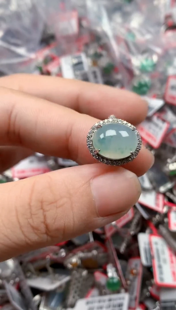 银S925镶嵌戒指翡翠天然A货缅甸翡翠