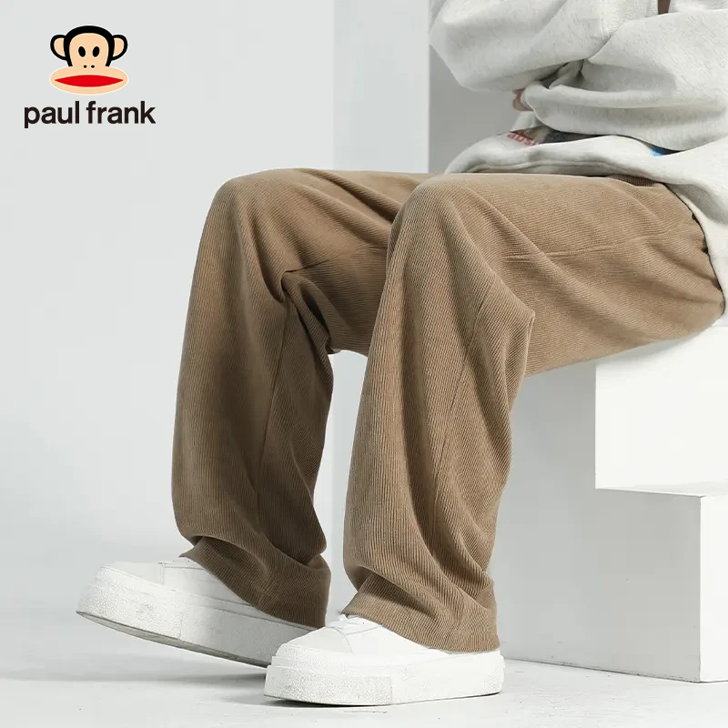 paul frank/大嘴猴细条纹长裤男春季重磅裤子高级感雪尼尔直筒裤B