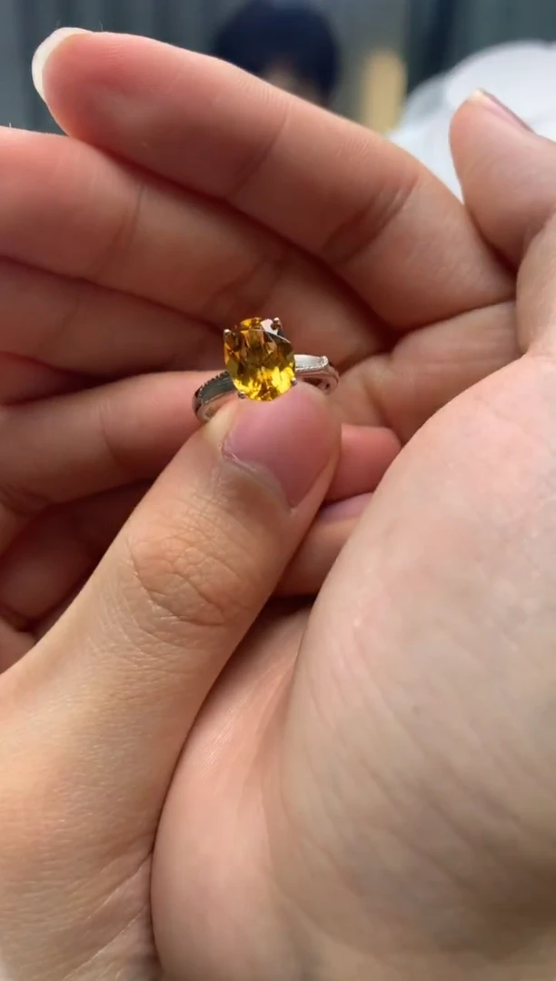 银S925镶嵌戒指黄晶J28-1