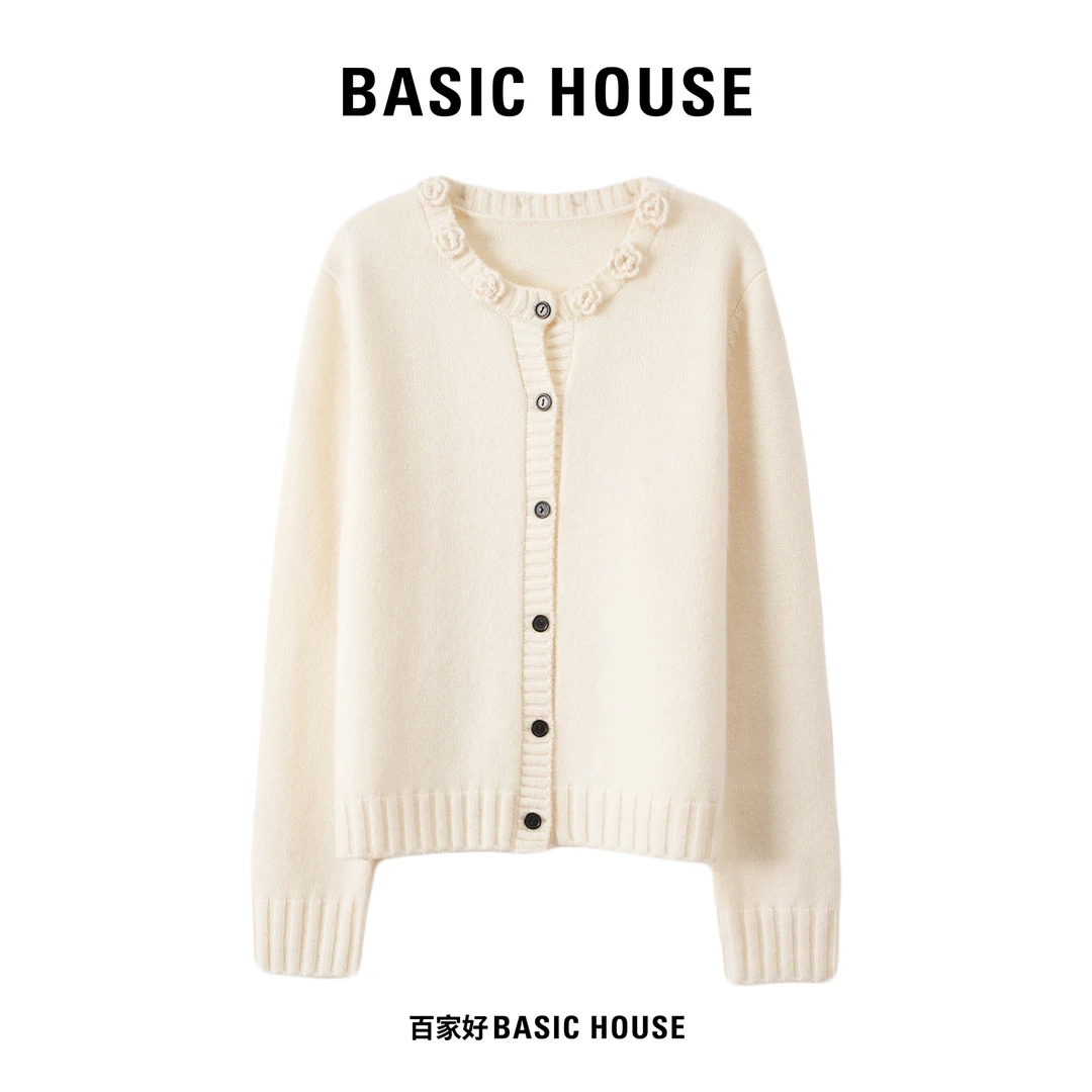 Basic House/百家好2025年新款圆领设计感百搭针织衫GG92 MM