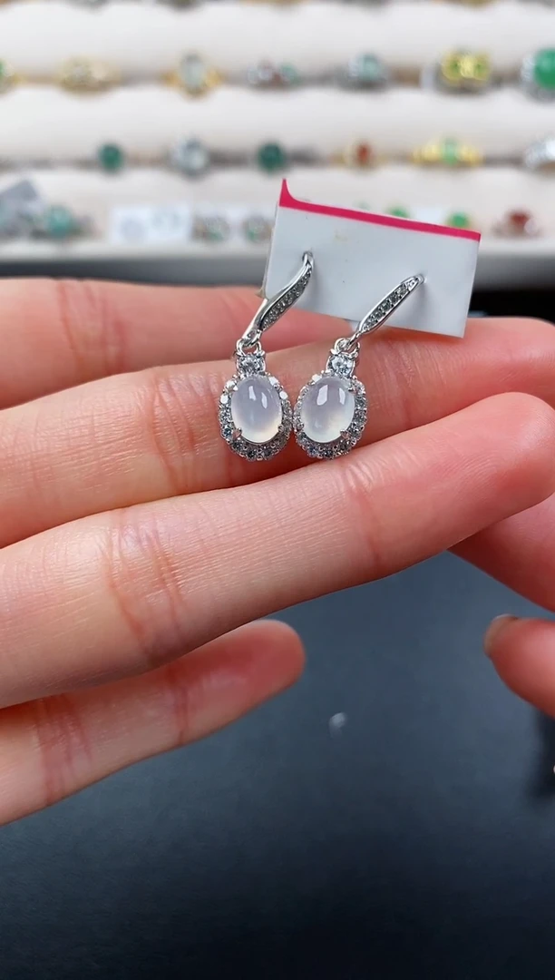 银S925镶嵌戒指翡翠天然缅甸A货翡翠22  1-2