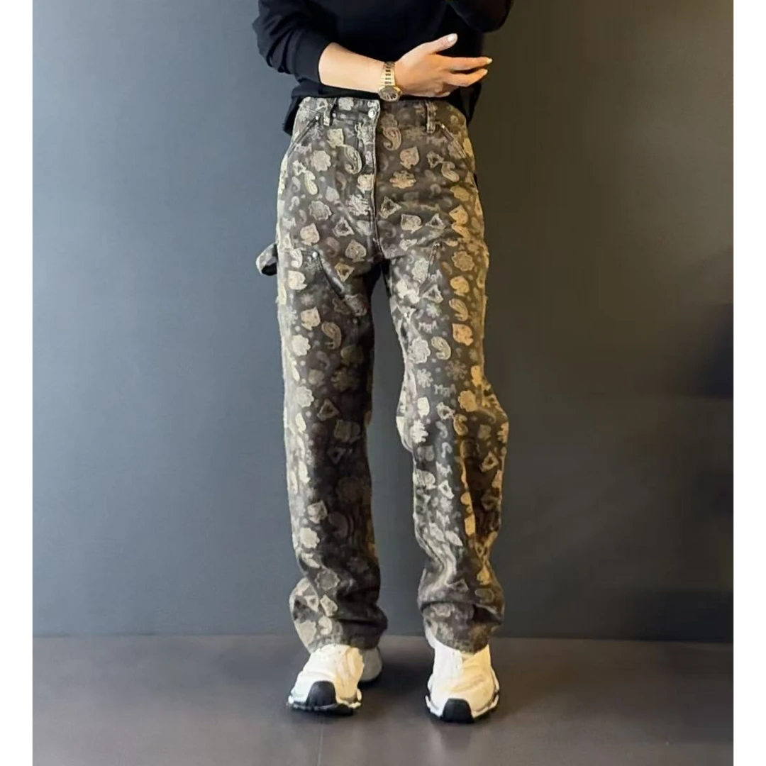 黑桃A系列工装阔腿牛仔裤53NZ601秋冬男装重工提花阔腿伐木牛仔裤