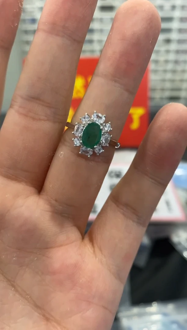 祖母绿戒指银S925镶嵌1