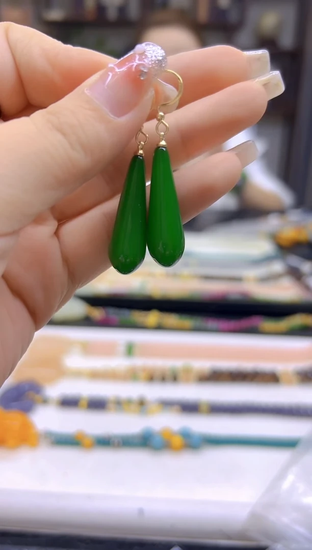 和田玉14K金镶嵌耳饰DIY款E74