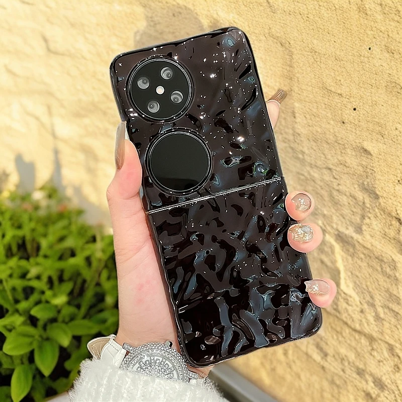 创意水波纹褶皱适用华为pocket2手机壳p50pocket高级感女全包防摔