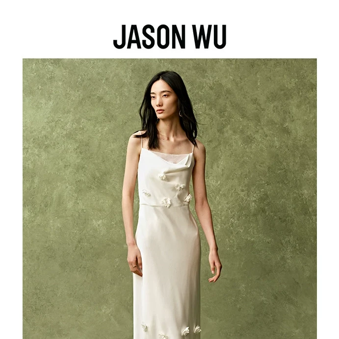 【倪妮同款】JASON WU 秋冬新款吊带法式立体花朵一字领裙子连衣裙