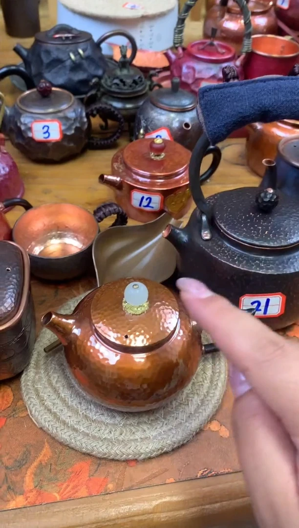紫铜烤色白钮小号闷泡壶
