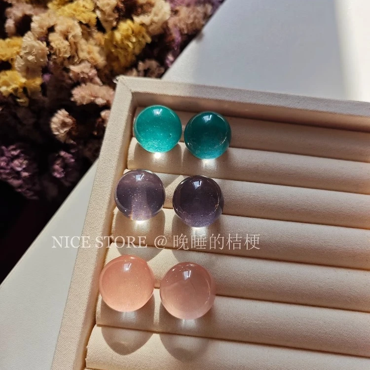 合金耳饰 晚睡的桔梗「灿烂季节」夏日多巴胺星空蓝球球耳钉女耳饰