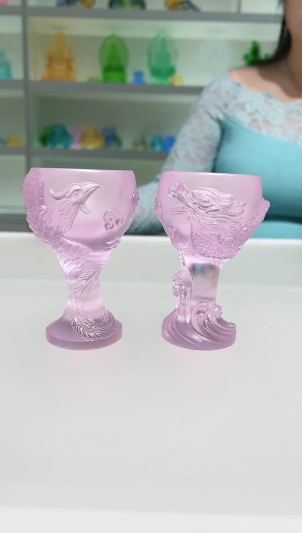 手工艺品琉璃古法琉璃龙凤对杯