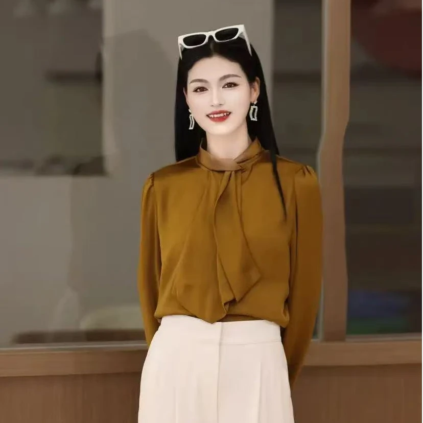 哥弟新品长袖复古港风成人静奢风气质衬衫女士女装ins风130120