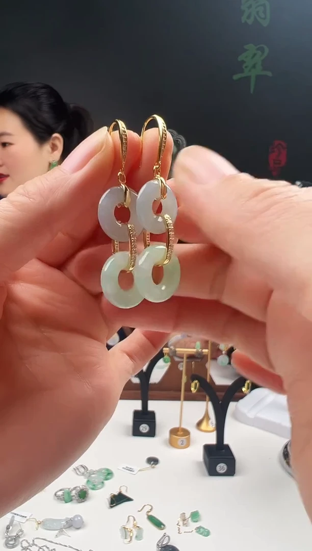 银S925镶嵌翡翠耳饰003